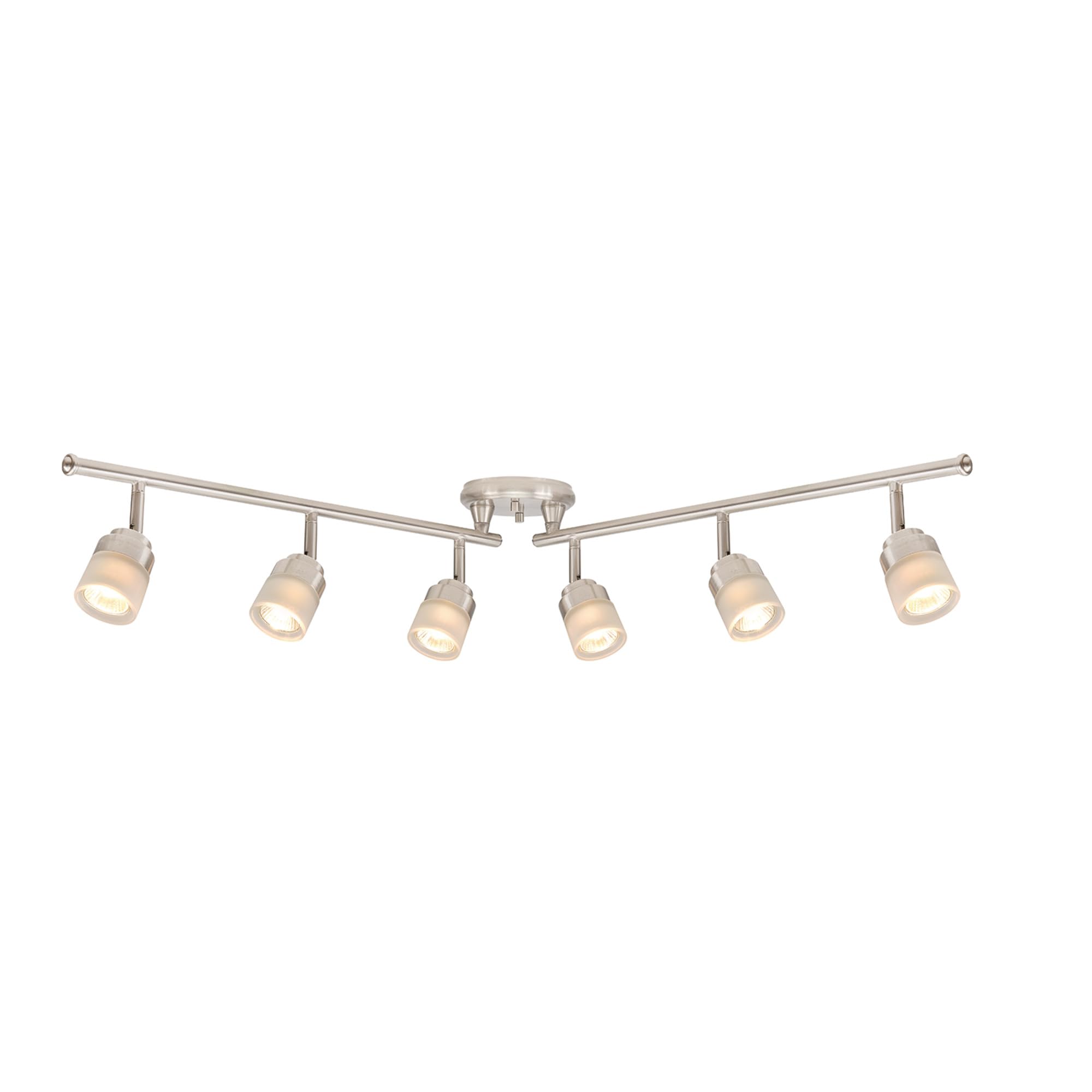 Globe Electric 59865 Spence 6-Light Foldable Track Lighting, Brushed Nickel, Frosted Glass Shades