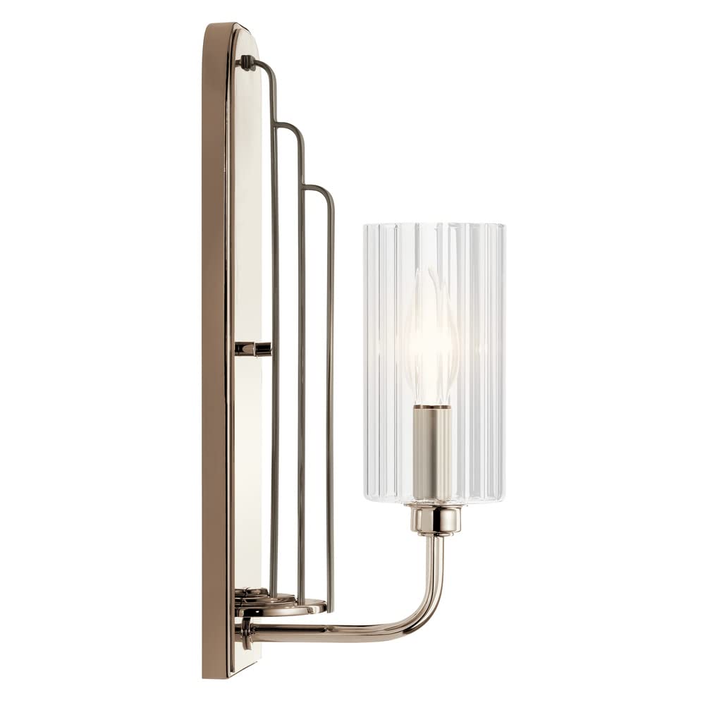 Kichler Kimrose™ 1 Light Wall Sconce with Clear Fluted Glass in Polished Nickel and Satin Nickel, 14" x 4.5" x 14"