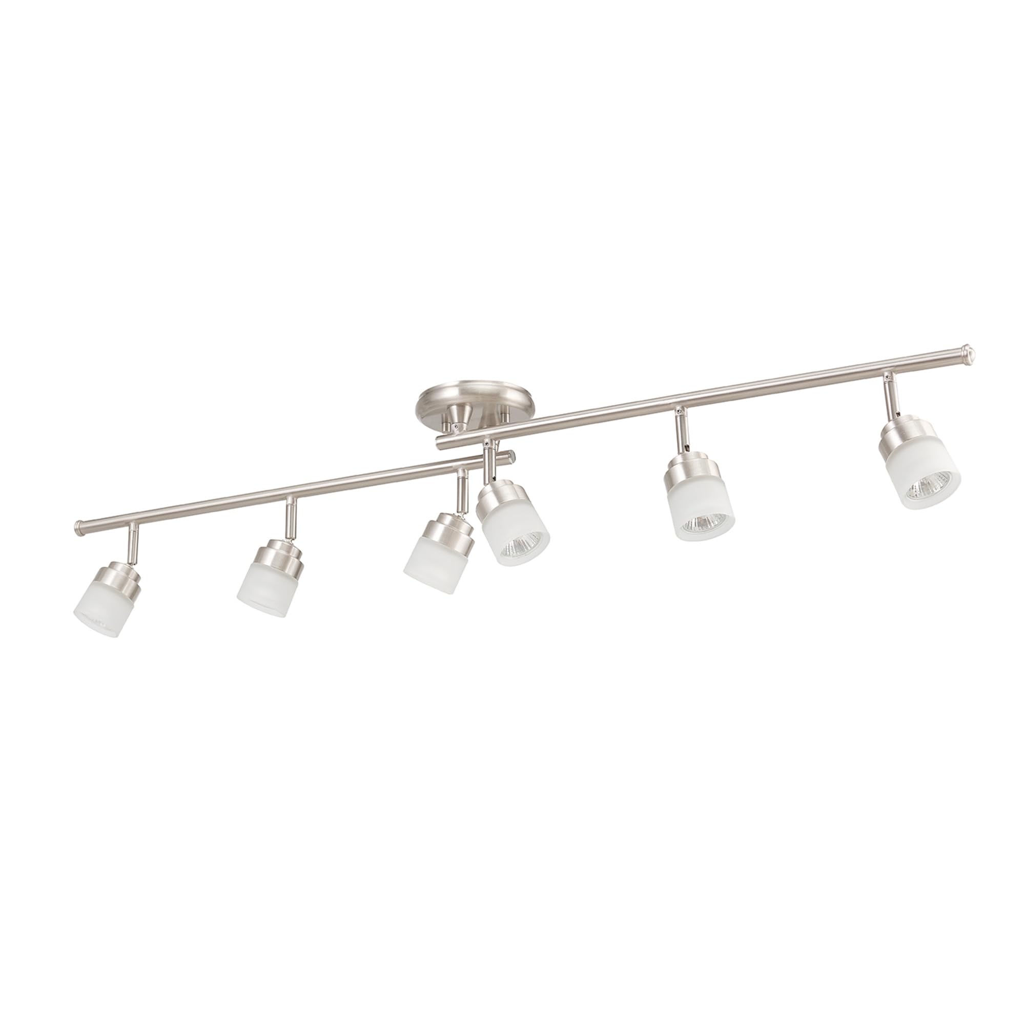 Globe Electric 59865 Spence 6-Light Foldable Track Lighting, Brushed Nickel, Frosted Glass Shades