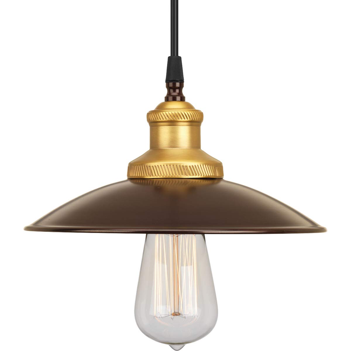 Archives Collection 1-Light Antique Bronze Brass Paint Inside Metal Shade Farmhouse Mini-Pendant Light