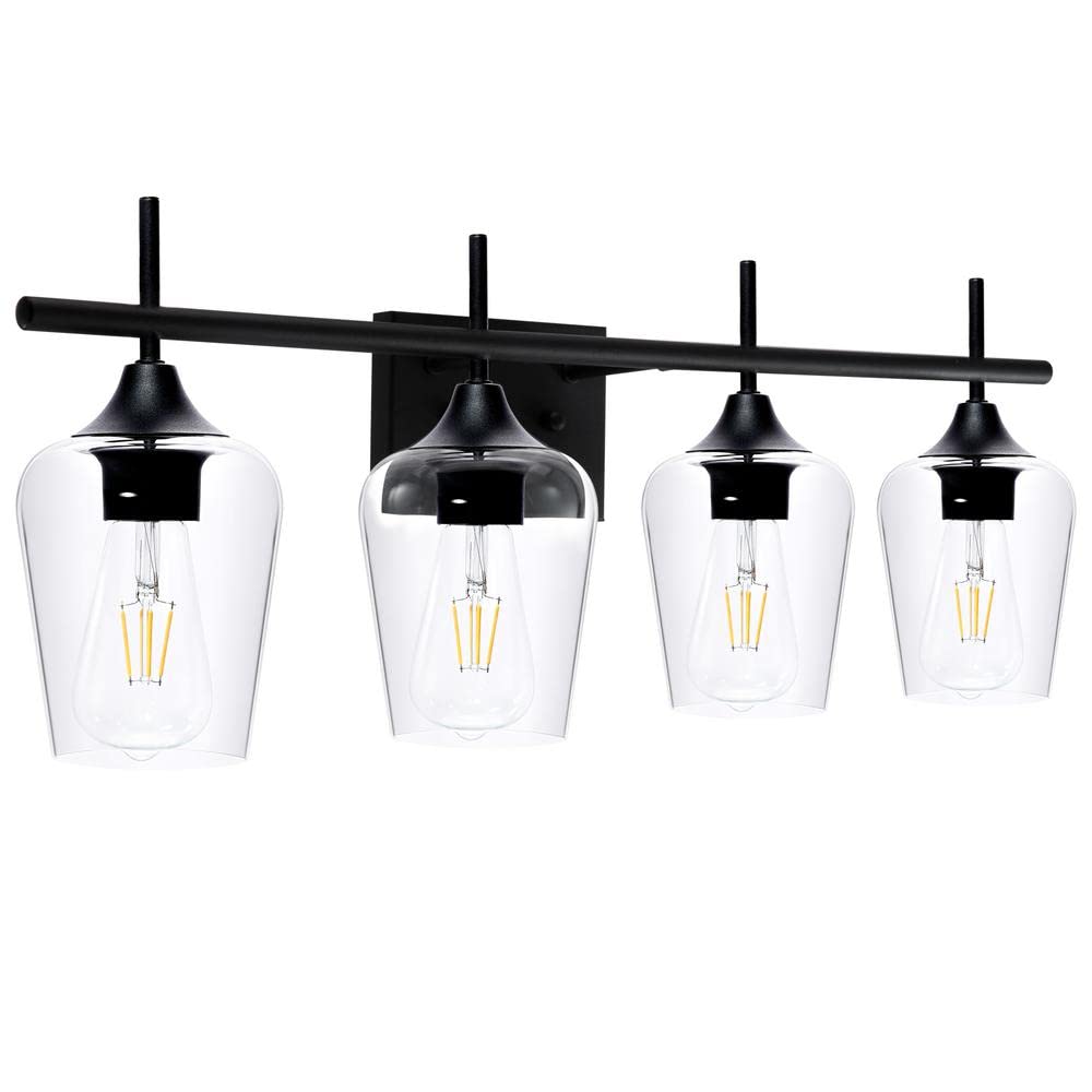 Merra 4-Light Matt Black Vanity Light Bathroom with Clear Glass Shades