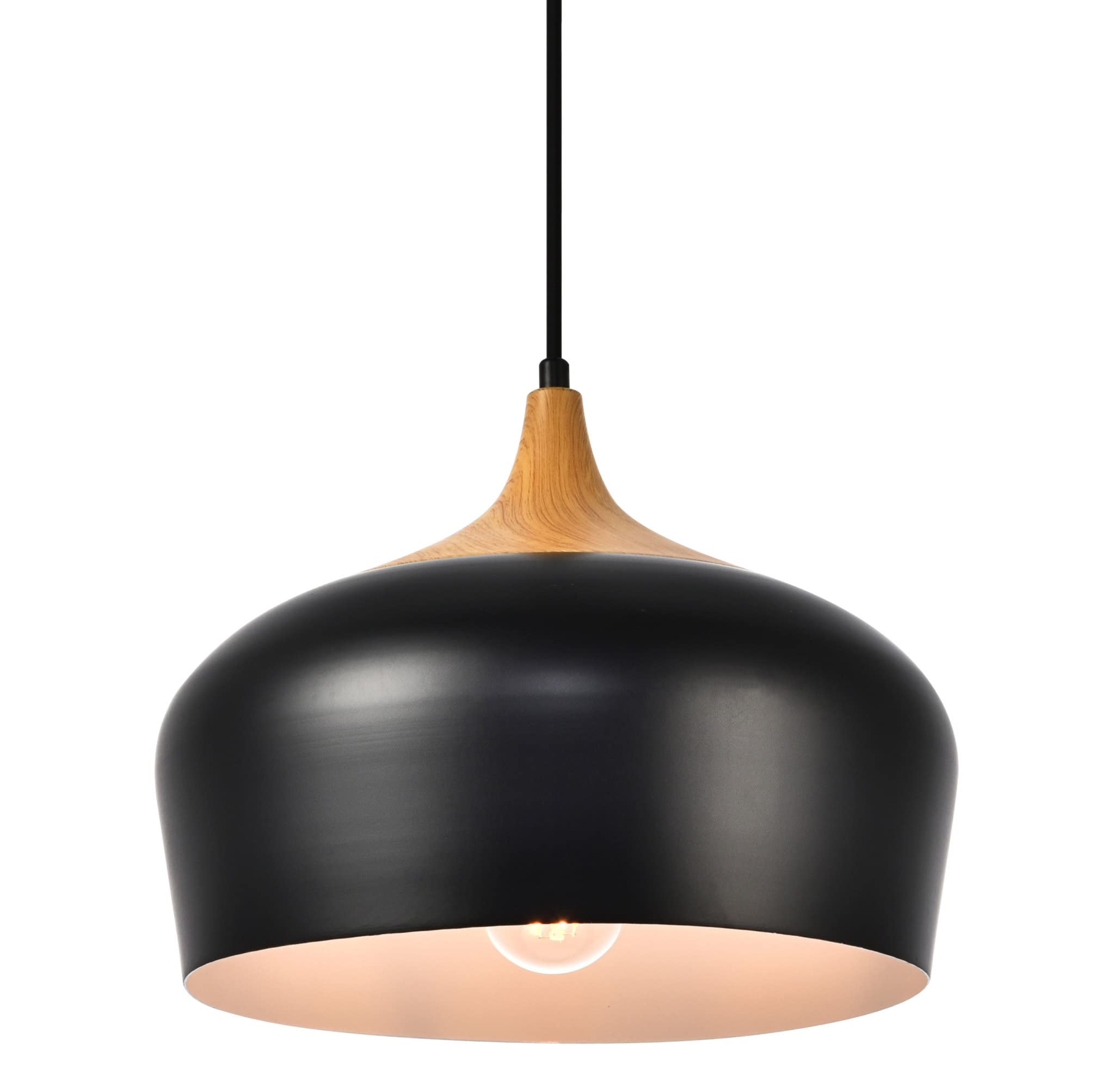 Elegant Lighting Nora Collection Pendant D11.5in H9in Lt:1 Black and Natural Wood Finish