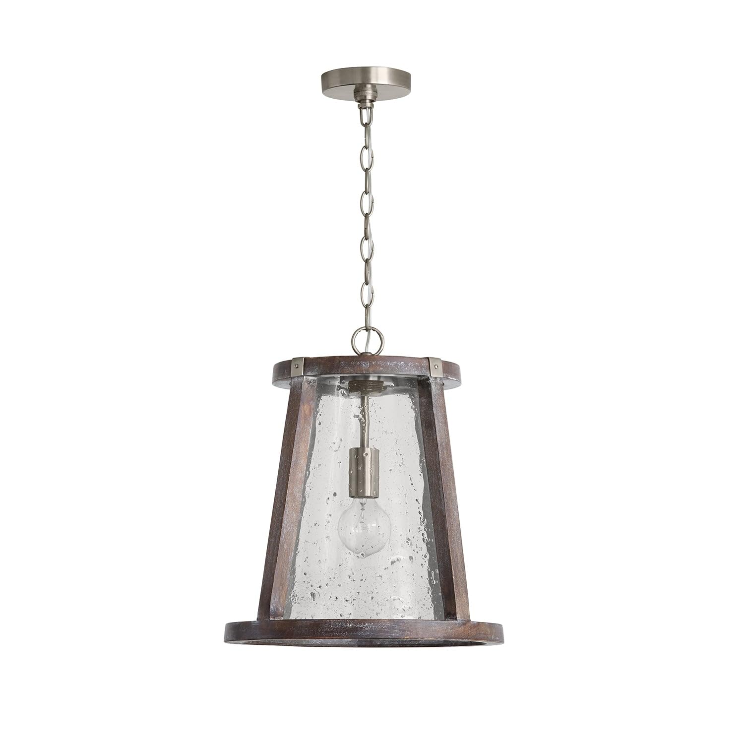 Capital Lighting 340512HN Connor Rustic Clear Stone Seeded Glass Tapered Pendant, 1-Light 100 Watts, 20" H x 16" W, Black Wash/Matte Nickel