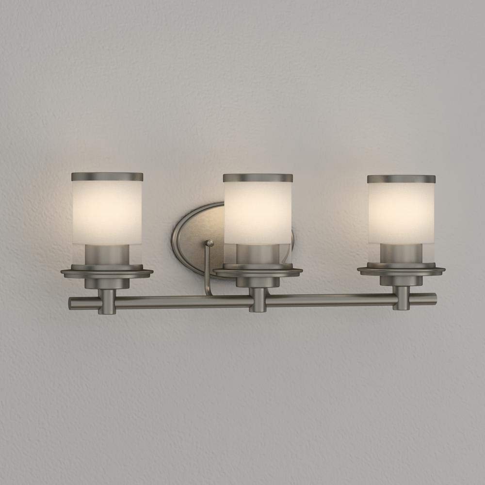 Hampton Bay 3-Light Brushed Nickel Bath Bar Light with Clear and Sand Glass