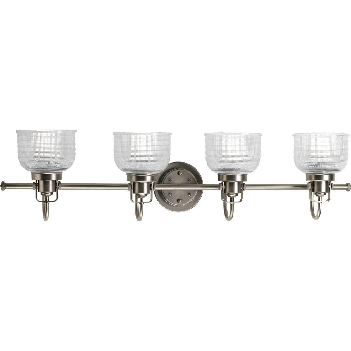 Archie Collection 4-Light Clear Double Prismatic Glass Coastal Bath Vanity Light Antique Nickel