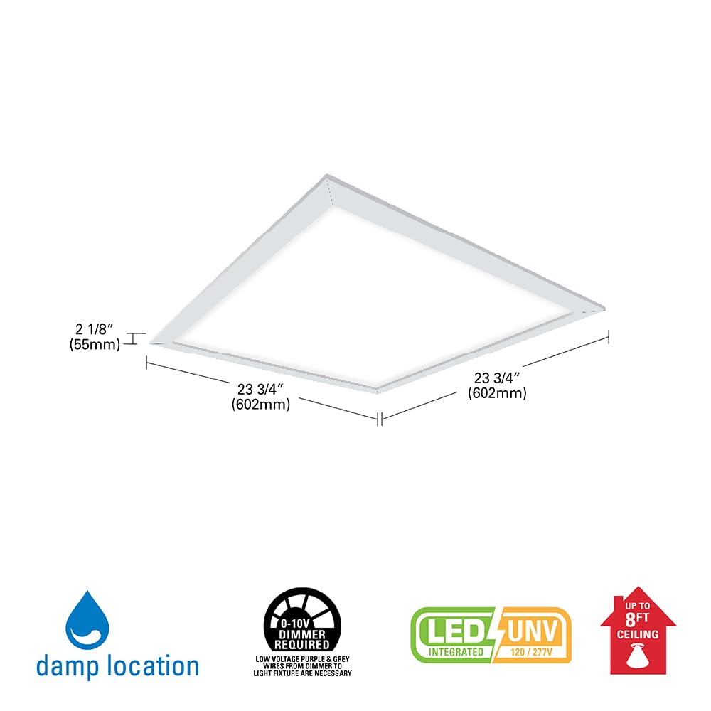 Metalux 2x2 LED Light Fixture 3400 Lumens LED Flat Panel Light 4000K Cool White LED Panel Ceiling Light White