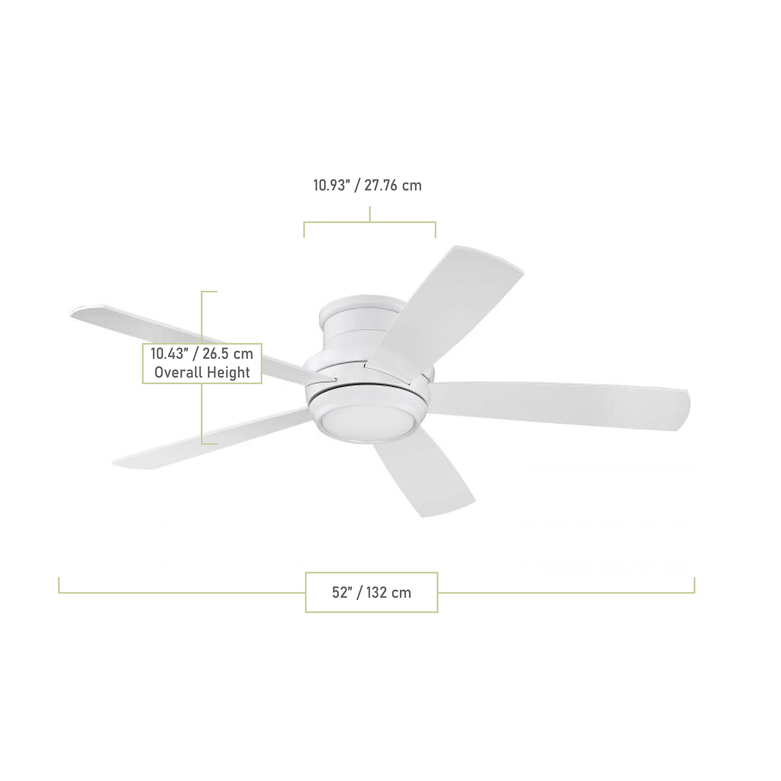 Craftmade Flush Mount Ceiling Fan with LED Light and Remote TMPH52W5 Tempo 52 Inch White, Hugger Fan