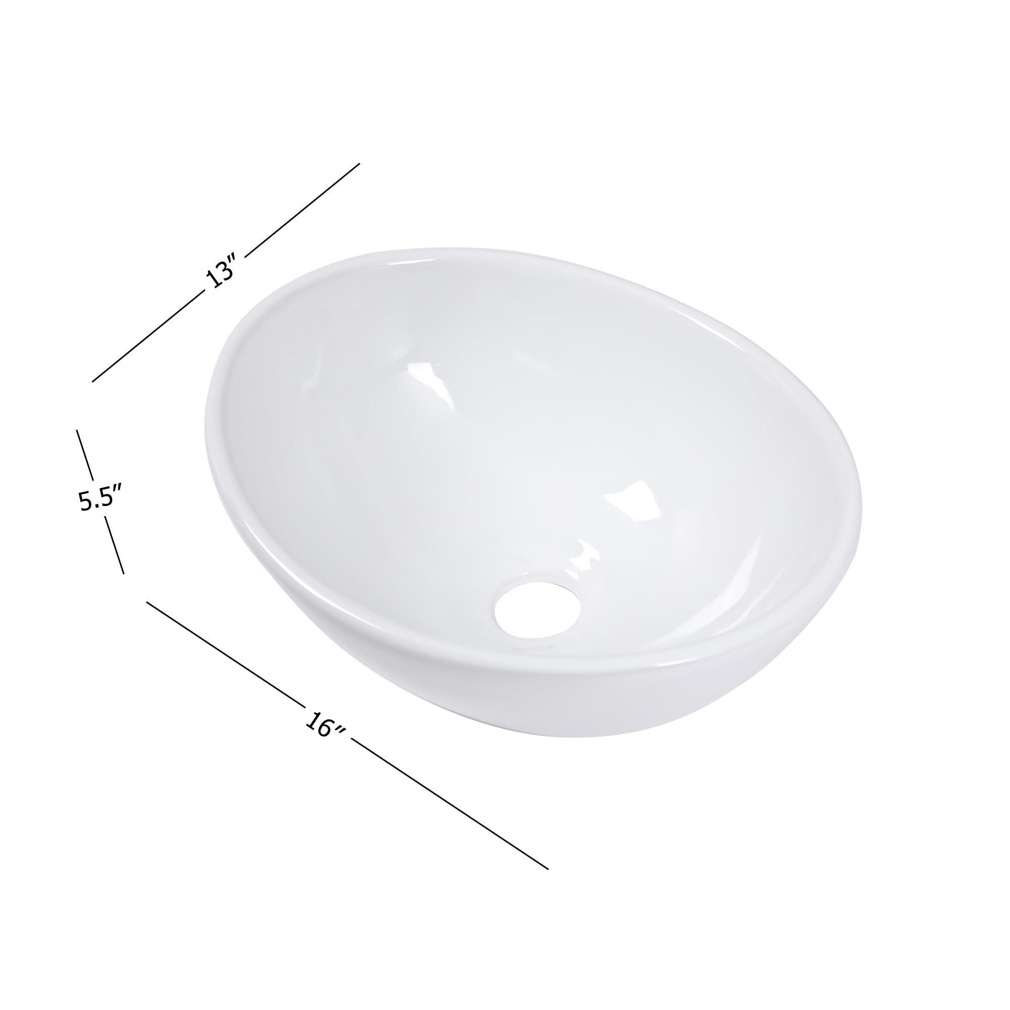 Oval Vessel Sink - Donsdey 16"x13" Bathroom Vessel Sink Oval Shape White Ceramic Porcelain Above Counter Vanity Sink Bowl Basin