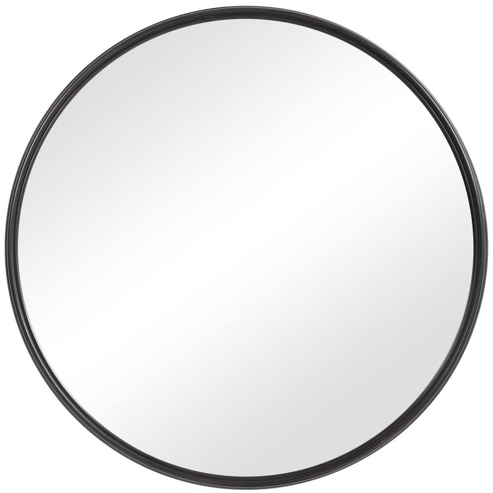 Uttermost Belham Aged Satin Black 35" Round Wall Mirror