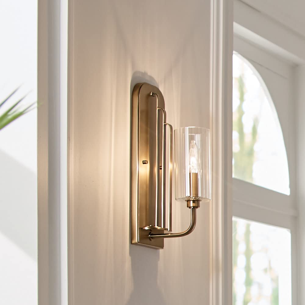 Kichler Kimrose™ 1 Light Wall Sconce with Clear Fluted Glass in Polished Nickel and Satin Nickel, 14" x 4.5" x 14"