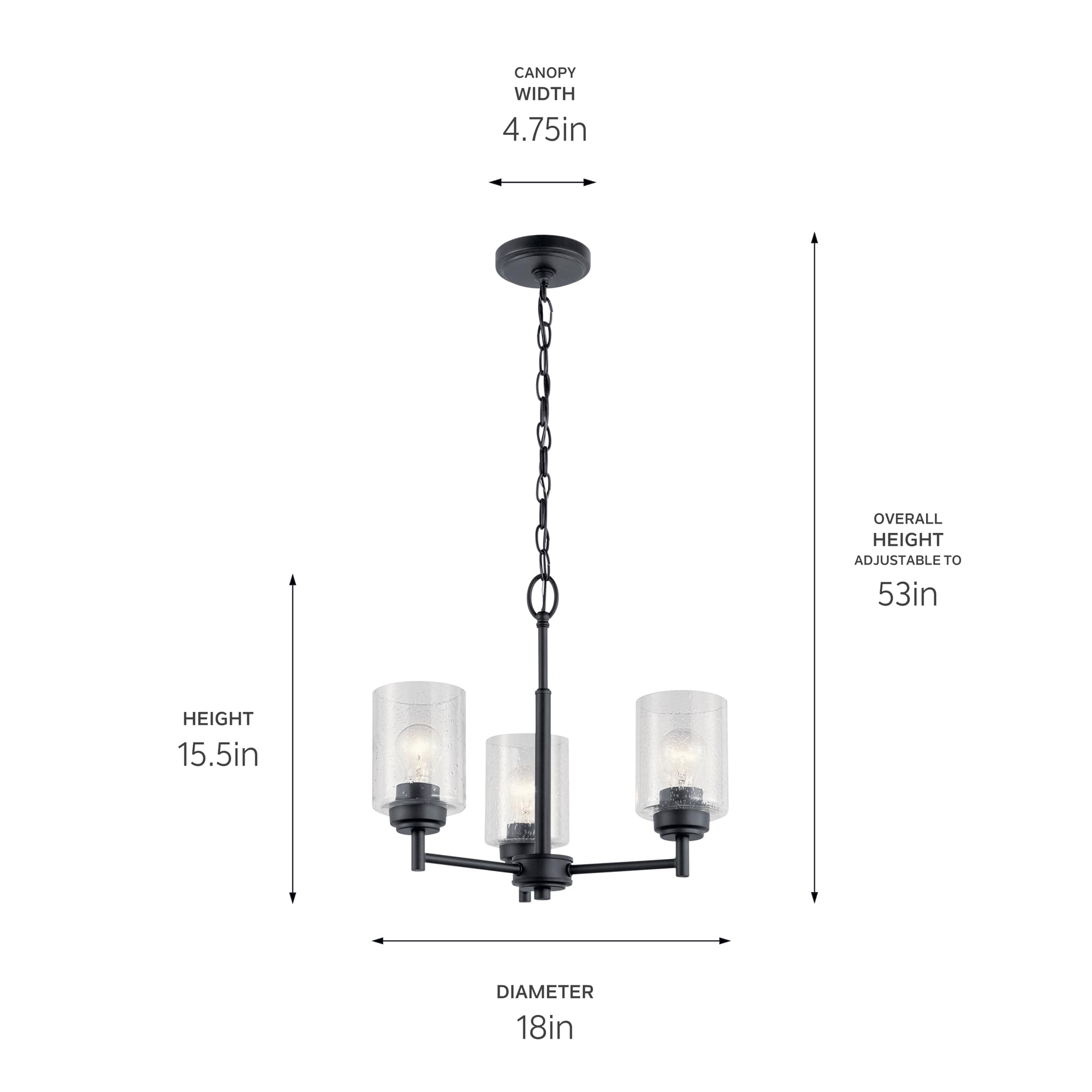 Kichler Winslow 3-Light Chandelier in Black, for Kitchen, Dining Room, Living Room and Foyers, (18" Dia x 15.5" H), 44029BK