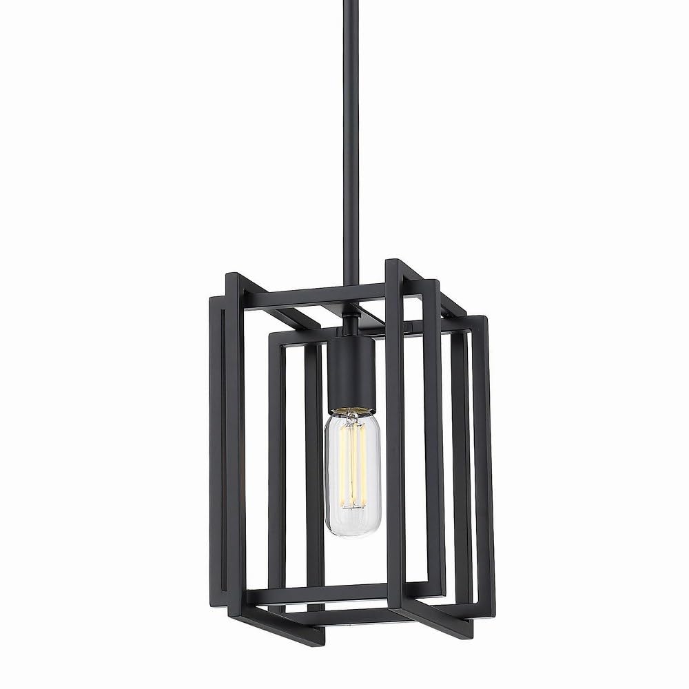 Golden Lighting 6070-M1L BLK-PW One Light Mini Pendant, Black