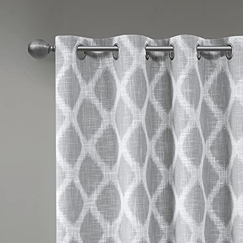 Sun Smart Blakesly Blackout Curtains Patio Window, Ikat Print, Grommet Top Living Room Decor, Living Room Decor, Thermal Insulated Light Blocking Drape for Bedroom and Apartments, 100" x 84", Grey