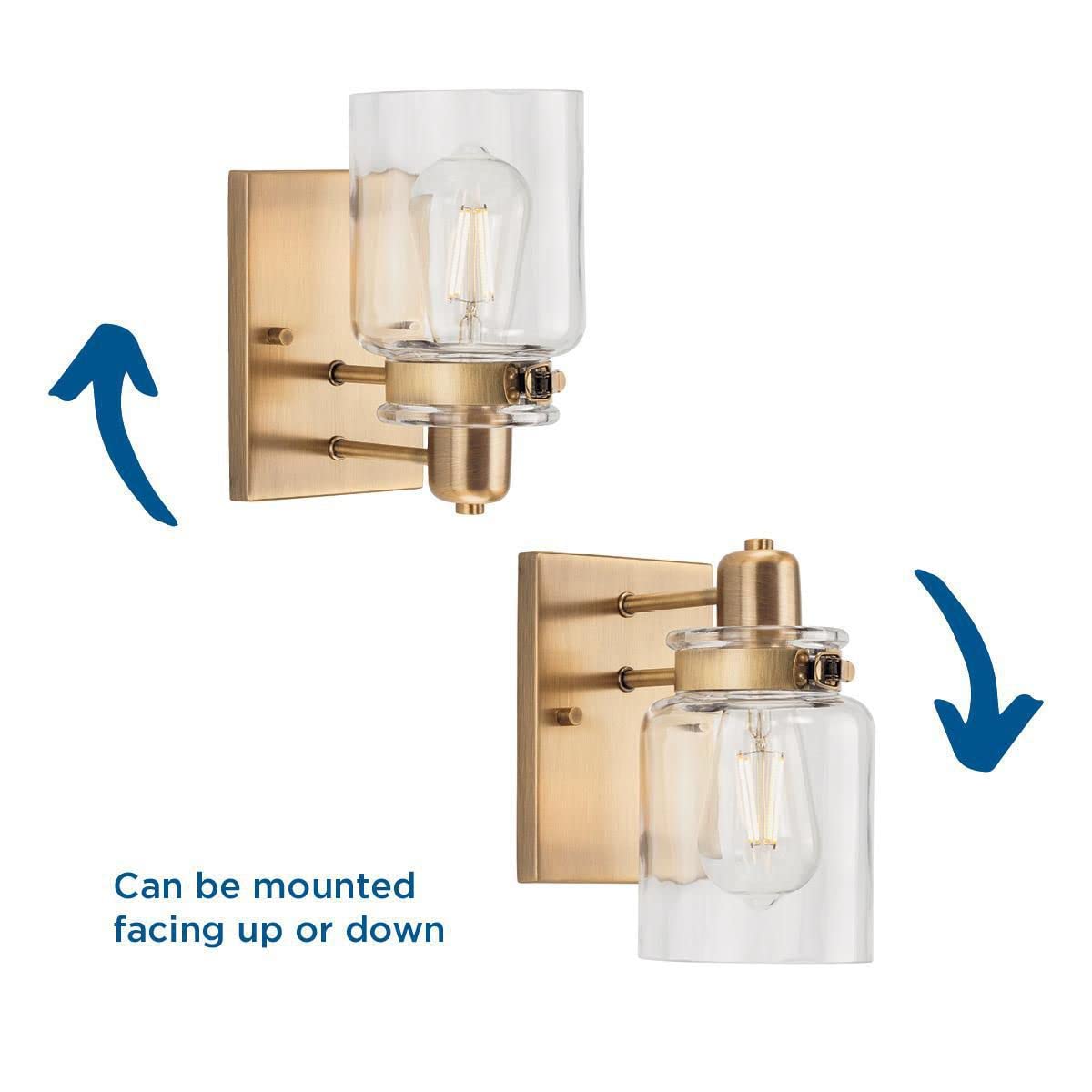 Calhoun Collection 1-Light Clear Glass Farmhouse Bath Vanity Light Vintage Brass