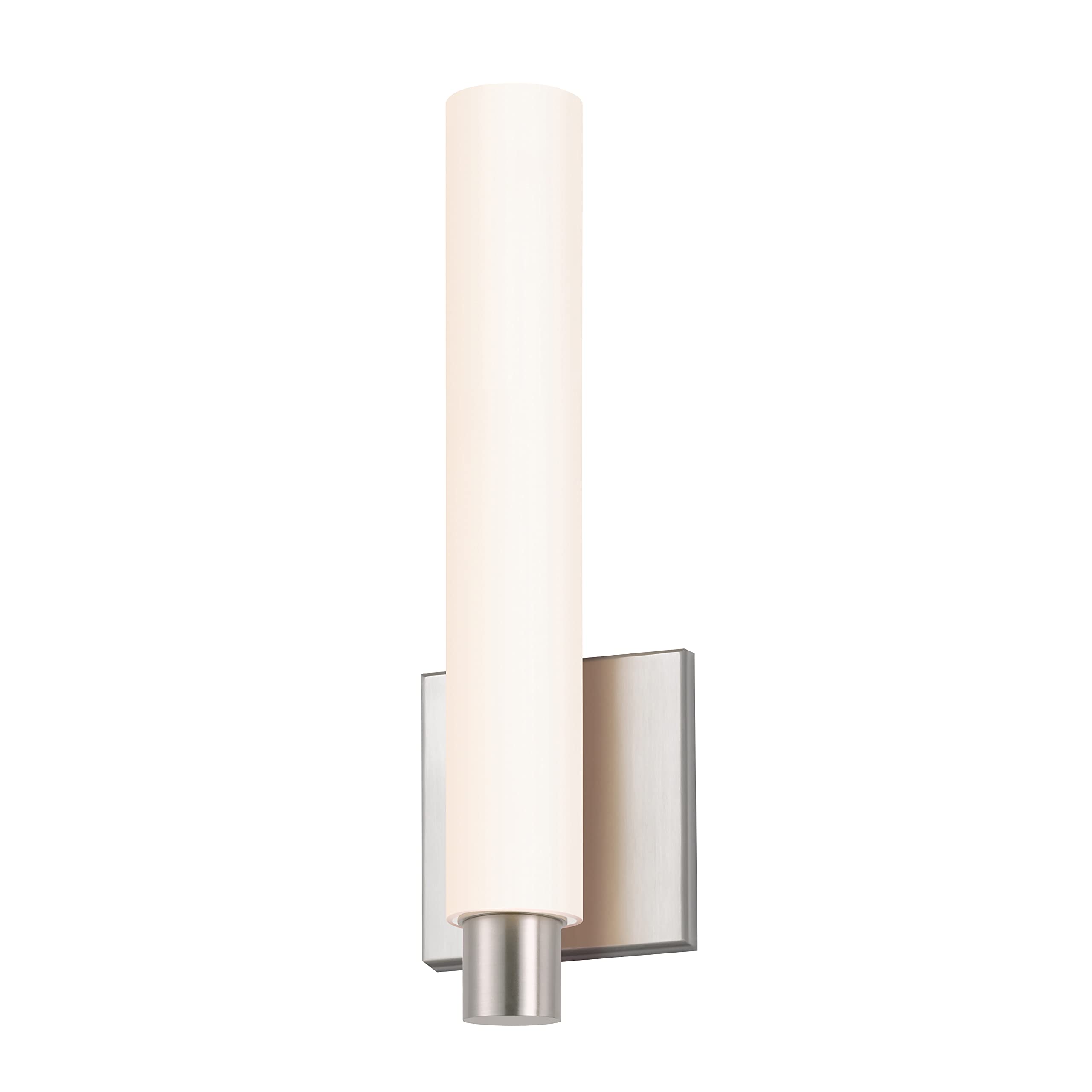 Tubo Slim LED Wall Sconce - Drum Trim - Satin Nickel Finish with White Etched Glass