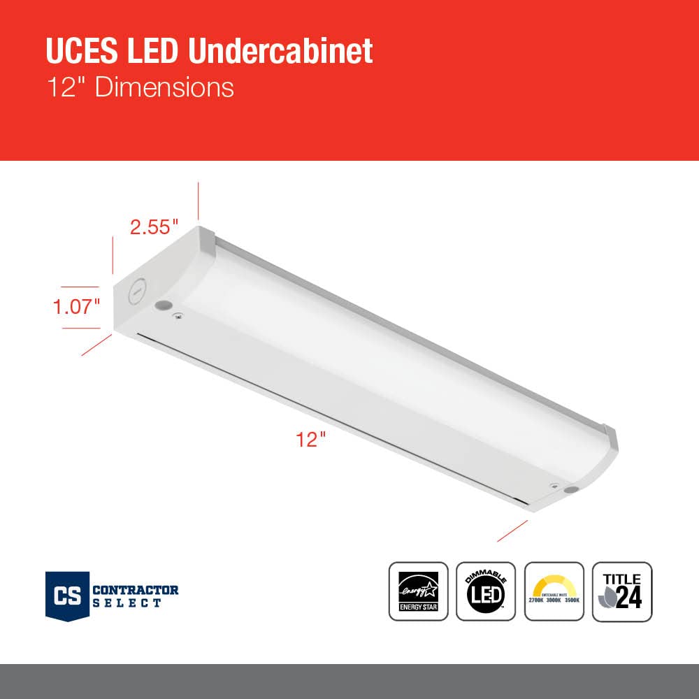 Juno UCES 12IN SWW6 90CRI WH M6 Switchable White LED Undercabinet 2700K/3000K/3500K, 12-inch