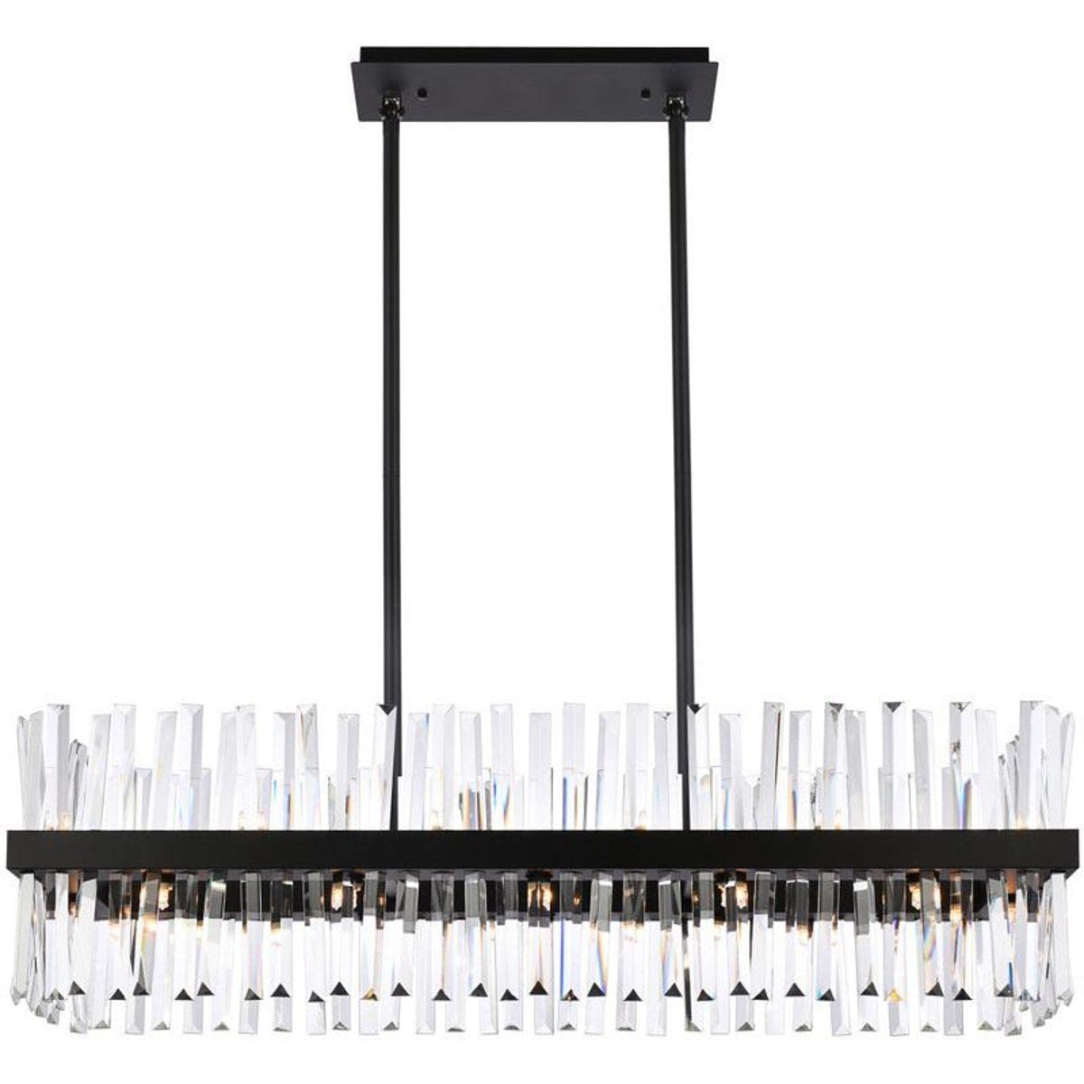 Elegant Lighting Serephina 42" Rectangle Iron Crystal Chandelier Light in Black