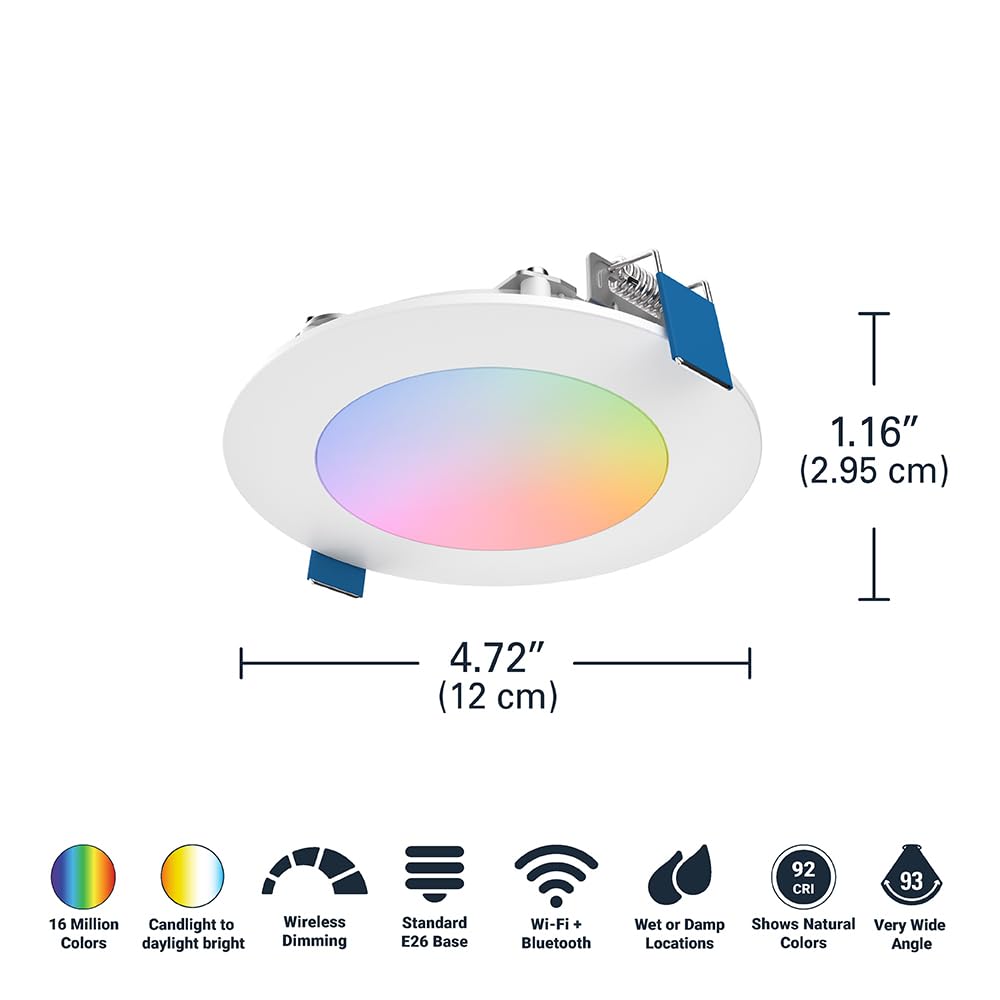 HALO 4 inch Color and Tunable White Slim Canless Smart Wi-Fi LED Recessed Downlight with WiZ Pro