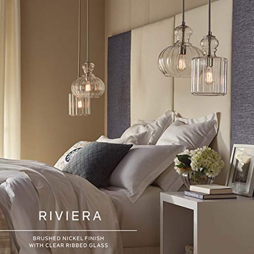 Kichler Riviera 13" 1 Light Pendant with Clear Ribbed Glass in Brushed Nickel