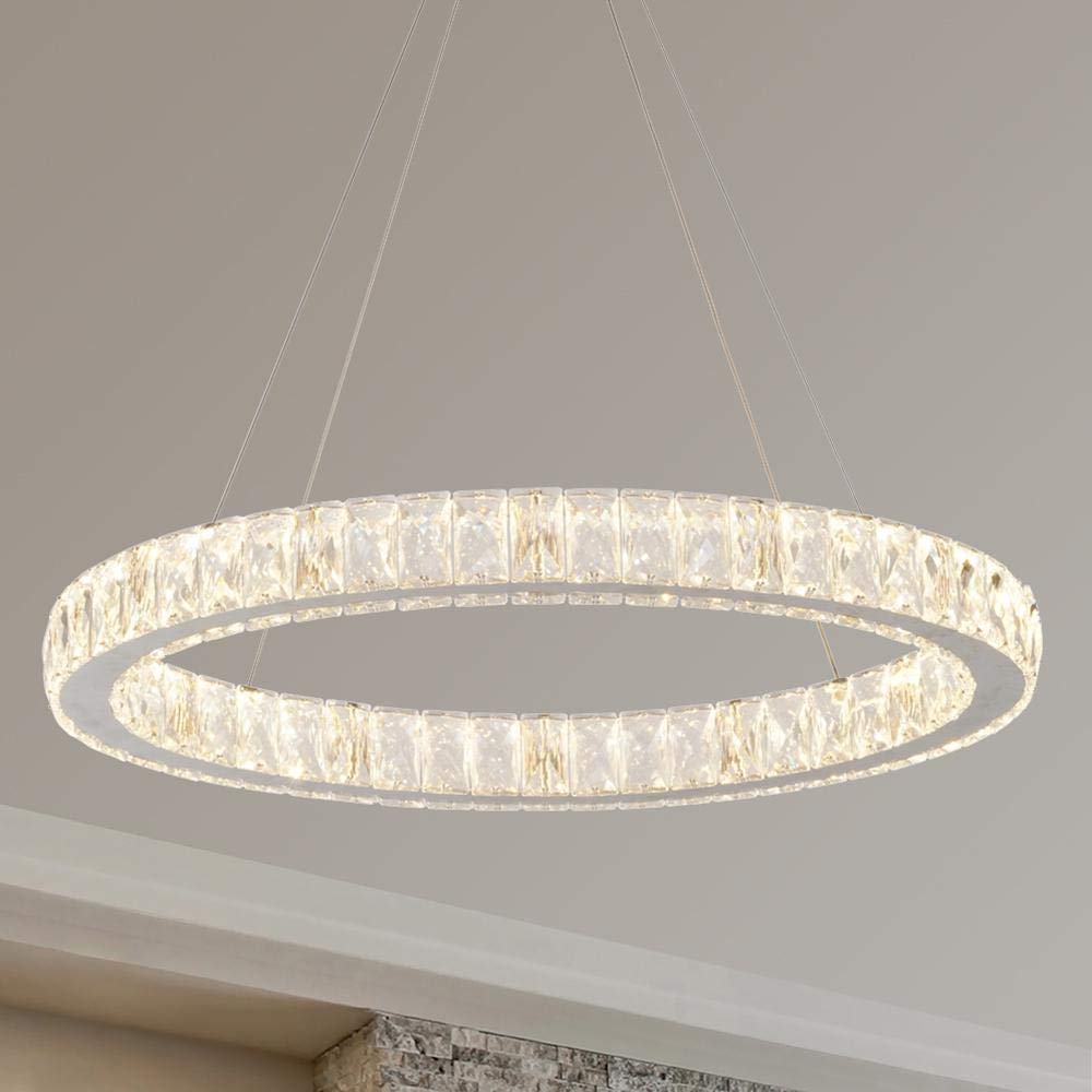 Alsy 26-Watt Chrome Integrated LED Pendant with Clear Crystals