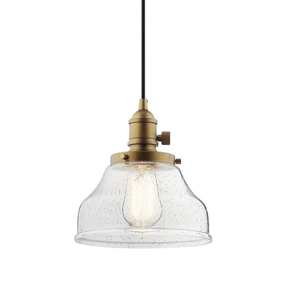 Kichler Avery 8" Bell Mini Pendant Industrial 1 Light Mini Pendant Ceiling Light Fixture with Clear Seeded Glass in Black, for Living Room, Bedroom or Kitchen (8" x 8" x 8.5") 43850BK