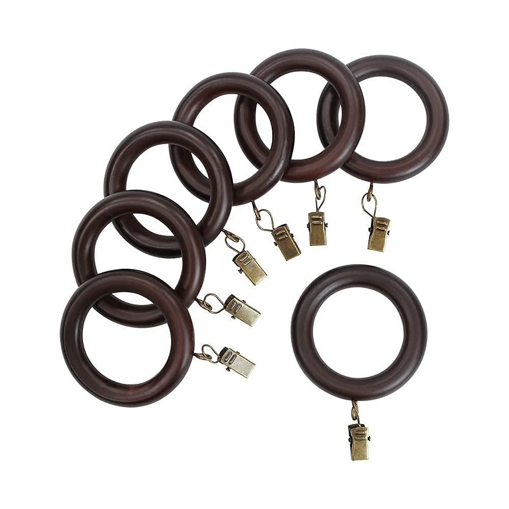 LUMI Wood Curtain Rod Clip Rings for 1-3/8 in. Pole, Set of 7 (Mahogany)