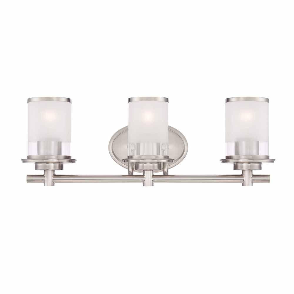 Hampton Bay 3-Light Brushed Nickel Bath Bar Light with Clear and Sand Glass