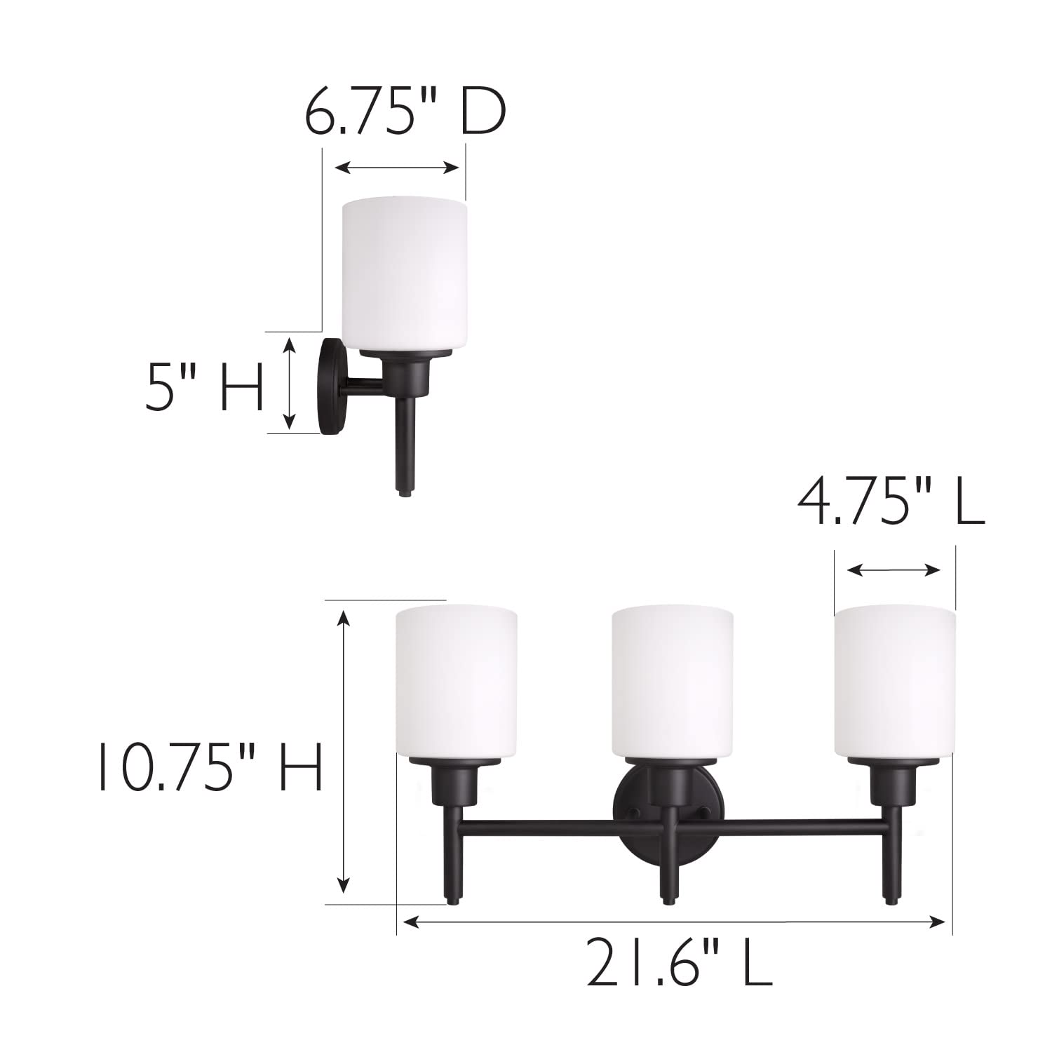 Design House 588228 Aubrey Transitional Indoor Light Dimmable Frosted Glass, 3-Light Vanity Light, Matte Black