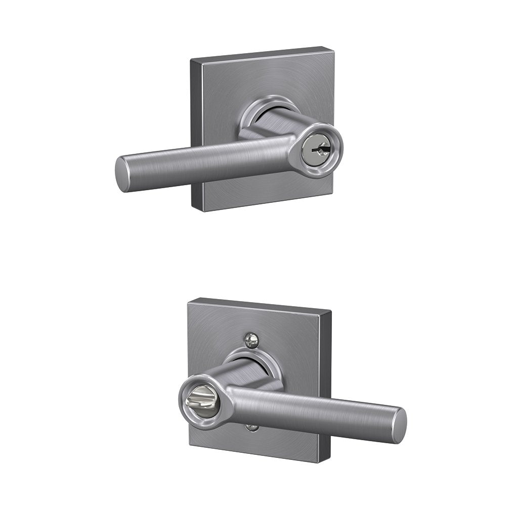 SCHLAGE F51A BRW 626 COL Broadway Lever with Collins Trim Keyed Entry Lock, Satin Chrome