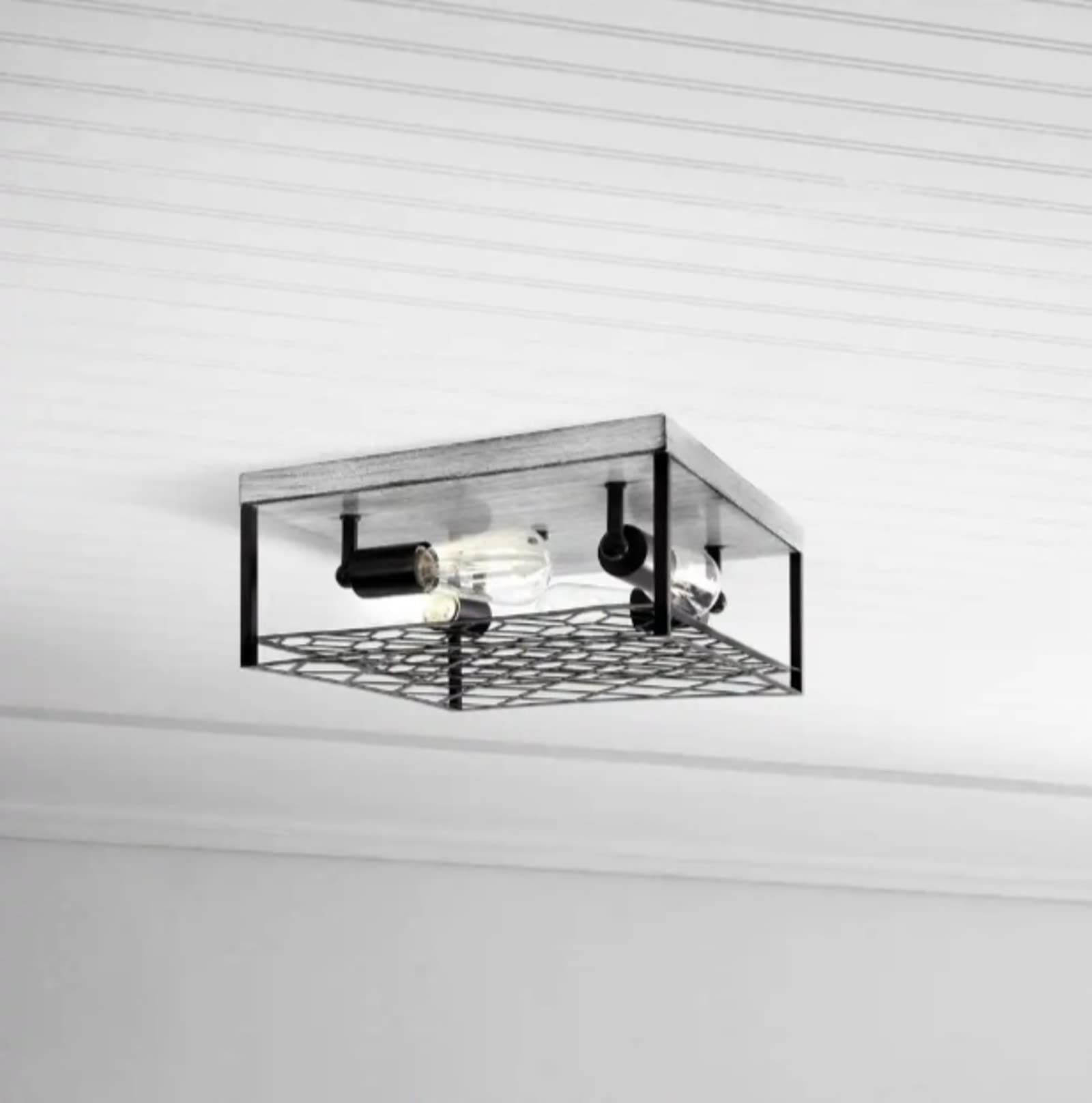 Hampton Bay Heather Glen 12.4 in. 4-Light Black Square Flush Mount, Industrial Ceiling Light