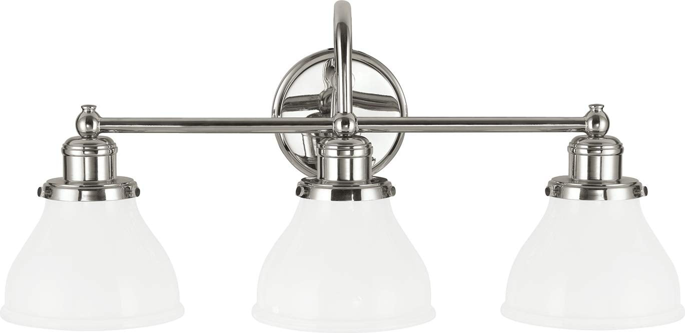 Capital Lighting 8303PN-128 Baxter Milk Glass Bath Vanity Wall Mount, 3-Light 300 Total Watts, 11" H x 24" W, Polished Nickel