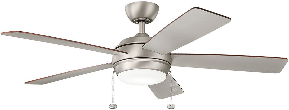 Kichler Starkk 52" Ceiling Fan with LED Lights in Brushed Nickel, 5-Blade Traditional Fan with reversible Silver/Walnut blades, 3000K, (52" W x 13.75" H), 330174NI