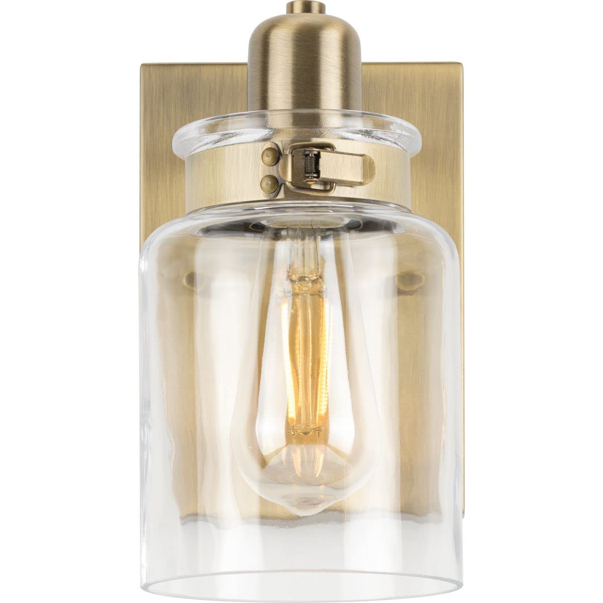 Calhoun Collection 1-Light Clear Glass Farmhouse Bath Vanity Light Vintage Brass