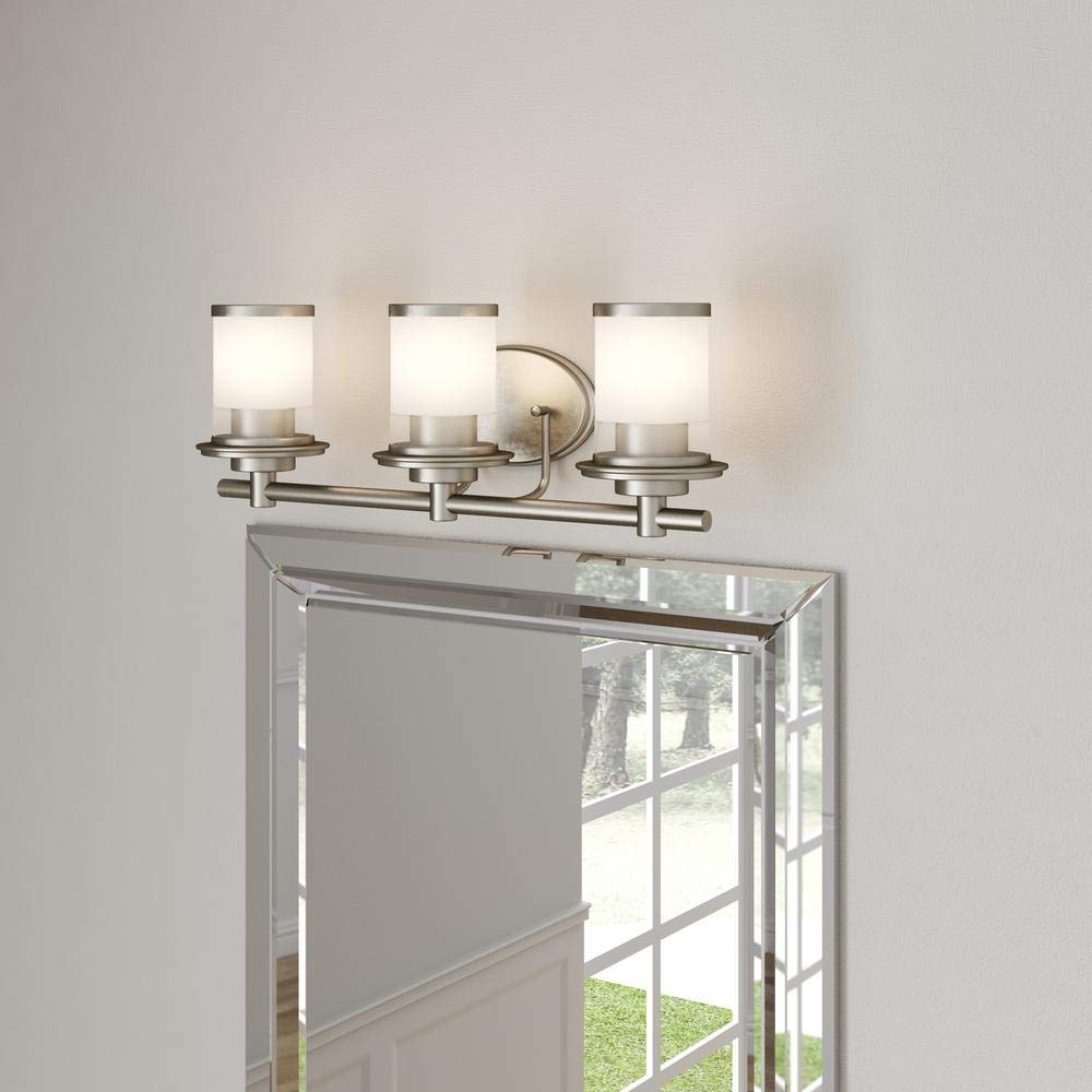 Hampton Bay 3-Light Brushed Nickel Bath Bar Light with Clear and Sand Glass