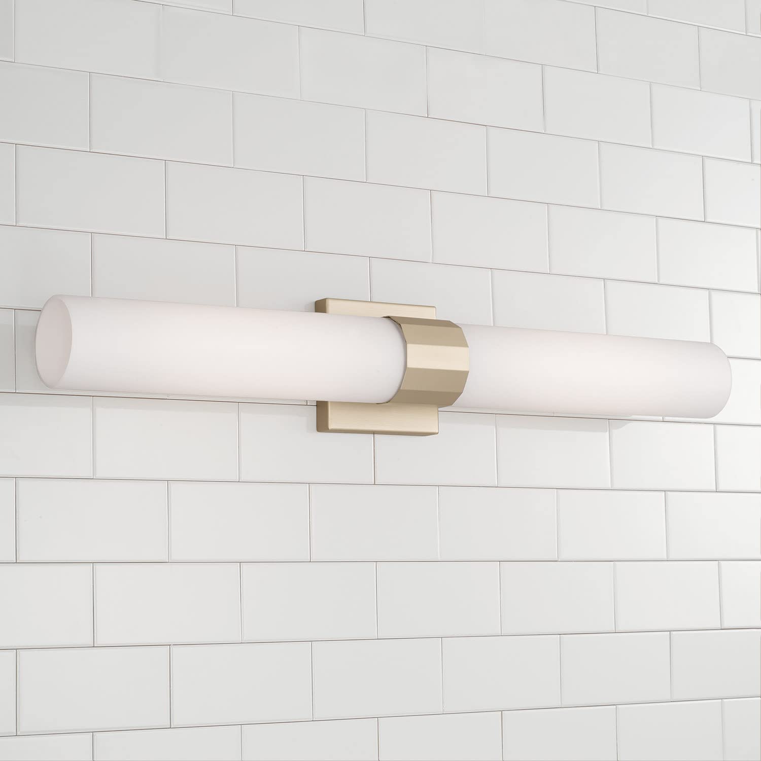 Capital Lighting 646221SF Sutton Transitional Minimalistic Soft White Glass Wall Sconce Bath Vanity Bar, 2-Light 200 Total Watts, 29" H x 5" W, Soft Gold