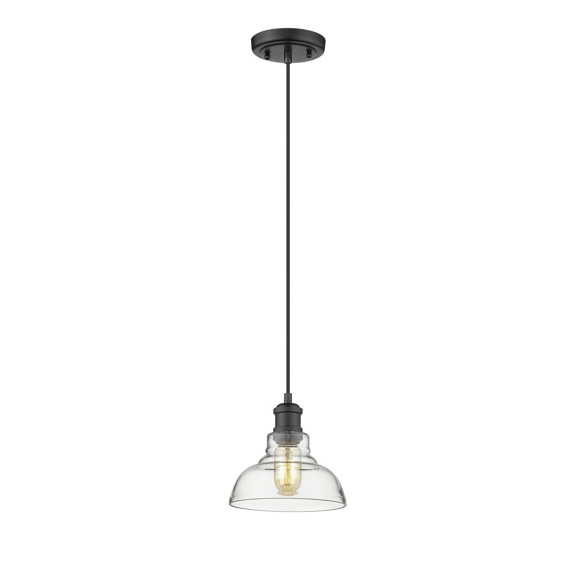 Golden Lighting Carver 1-Light Pendant in Black with Clear Glass Shade - Like New