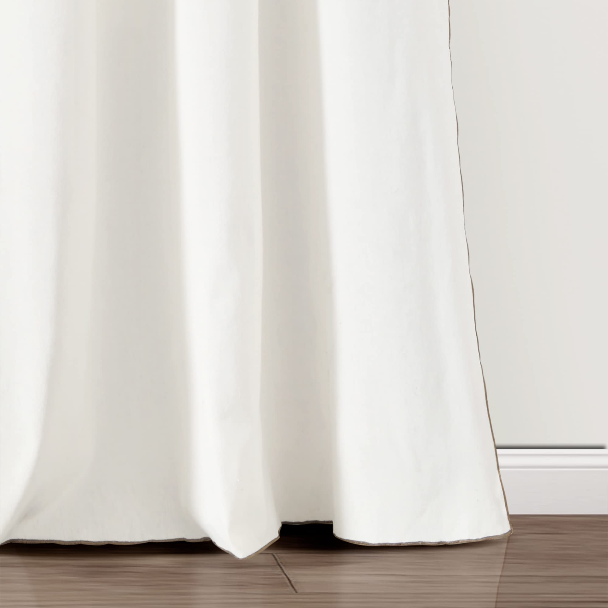 Lush Decor Modern Faux Linen Embroidered Edge with Attached Valance Window Curtain Panels Pair 52" W x 84" L Linen - Linen Curtains for Living Room