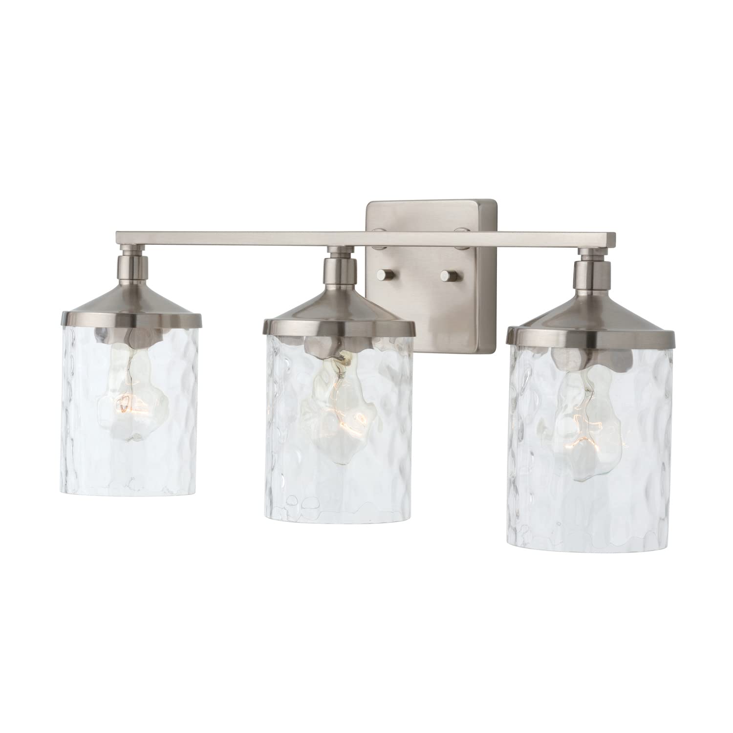 HomePlace Lighting 128831BN-451 Colton Mid-Century Clear Water Glass Bathroom Vanity Wall Light, 3-Light 300 Total Watts, 10" H x 24" W, Brushed Nickel