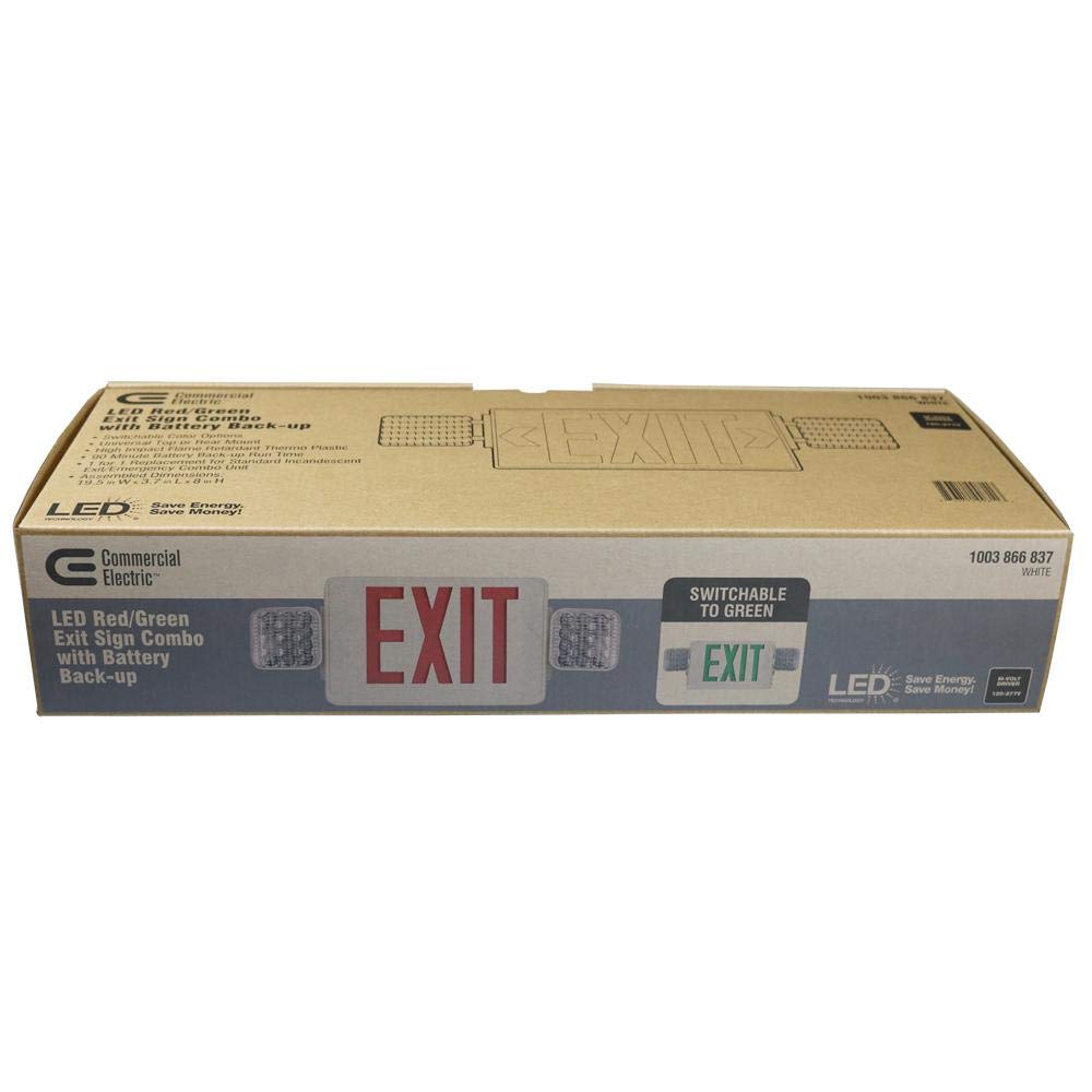 Commercial Electric Combo 14-Watt with NICAD 9.6-Volt Battery White Integrated LED Exit Sign and Emergency Light