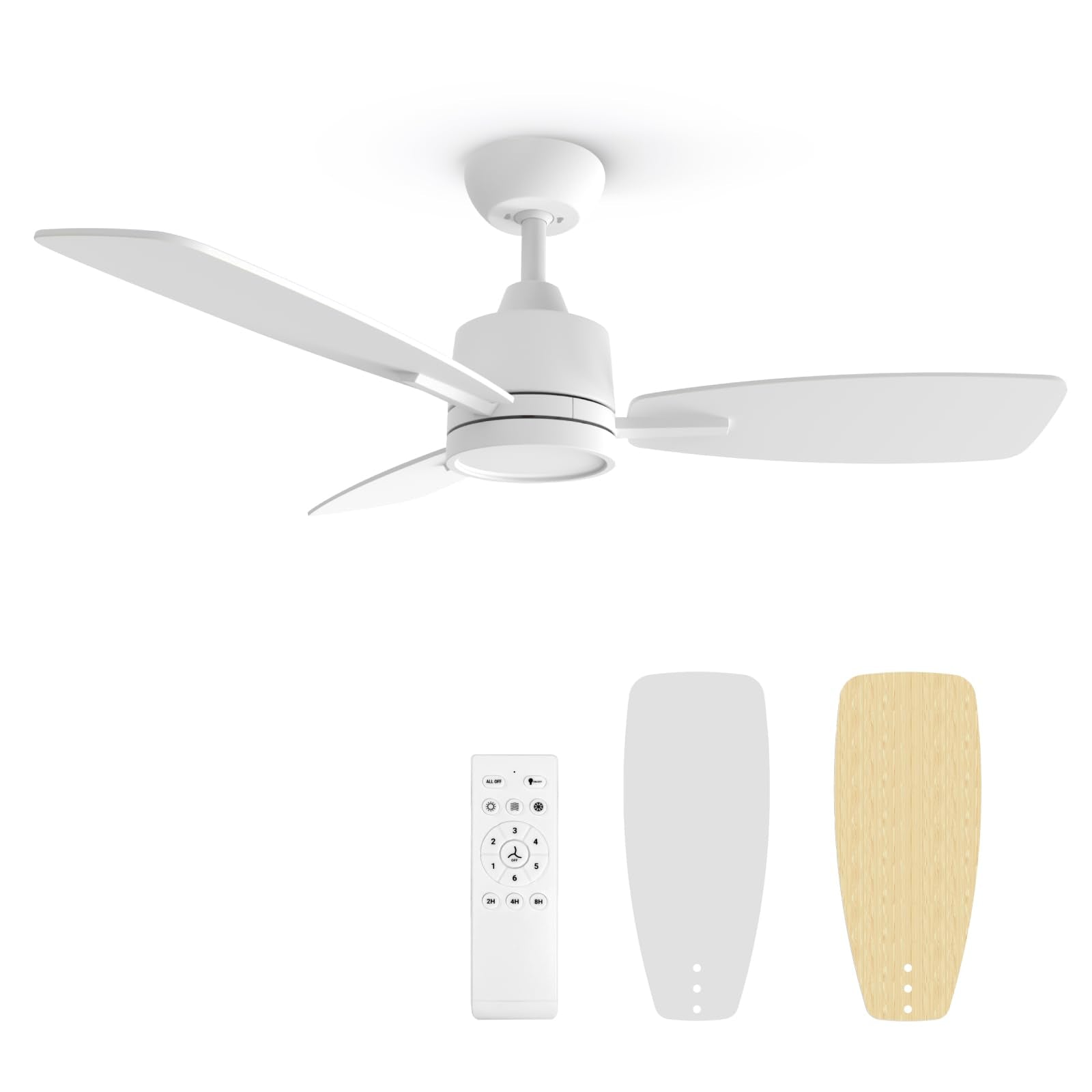 TALOYA 42 Inch Remote Control Ceiling Fan with LED Light, Quiet Reversible 6 Speed DC Motor,Metal,White/Wood Finish Blades,Fan for Living Room, Bedroom,Dining,Office,Patio,Porch