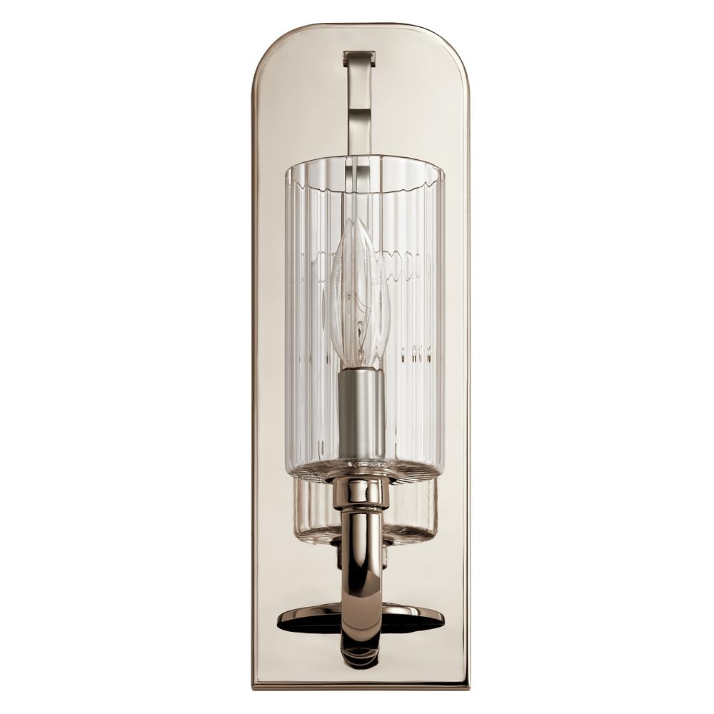 Kichler Kimrose™ 1 Light Wall Sconce with Clear Fluted Glass in Polished Nickel and Satin Nickel, 14" x 4.5" x 14"