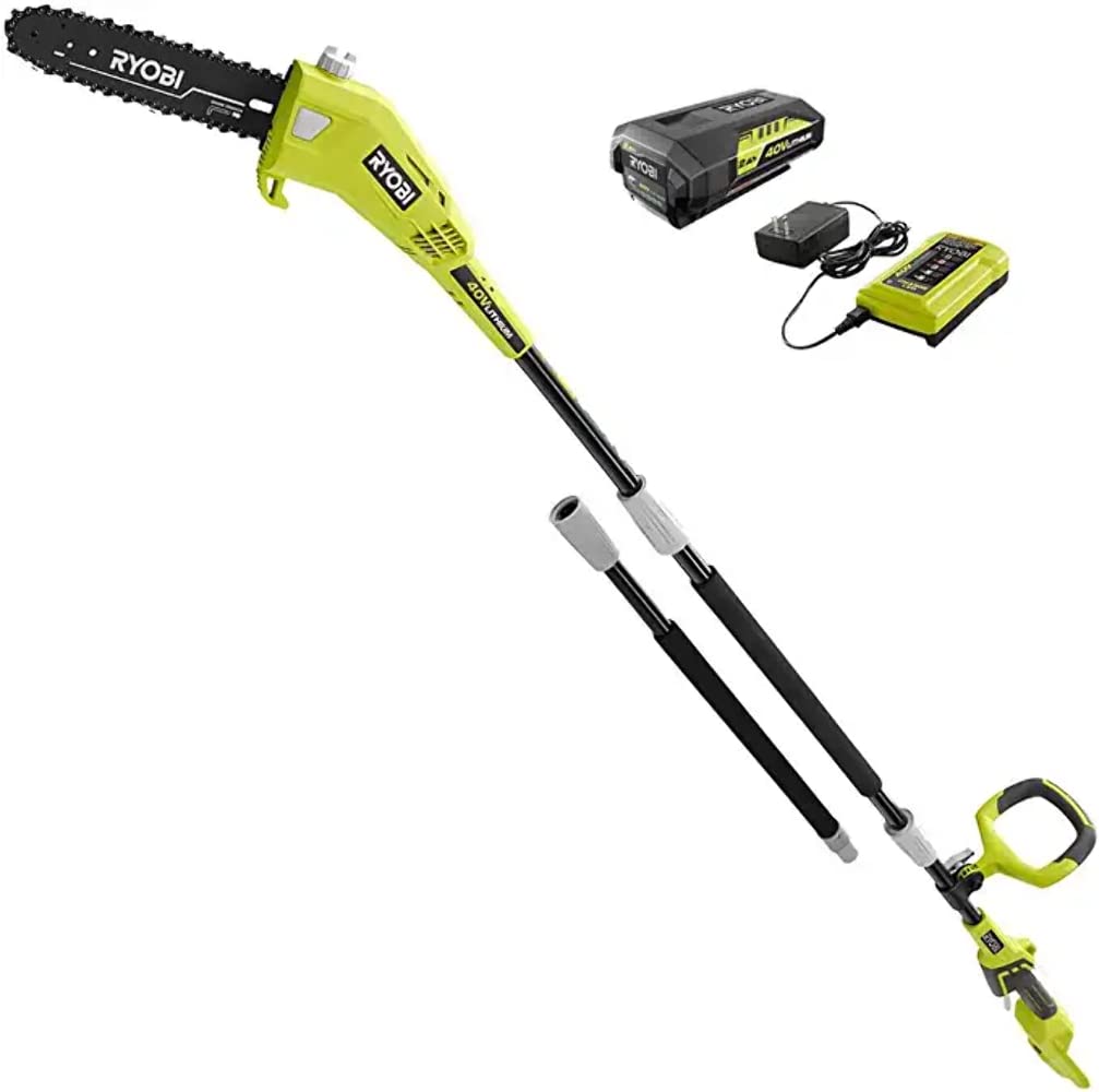 RYOBI RY40560 10 in. 40-Volt Lithium-Ion Cordless Battery Pole Saw 2.0 Ah Battery and Charger Included