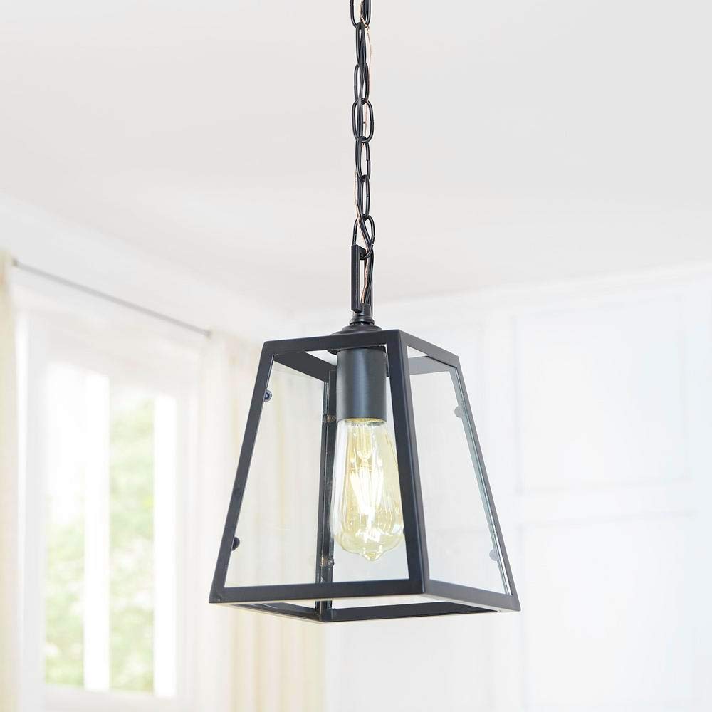 Home 1-Light Matte Black and Glass Mini Pendant