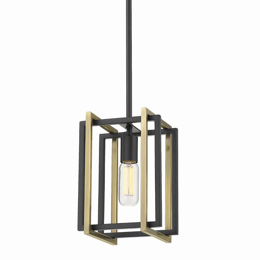 Golden Lighting 6070-M1L BLK-PW One Light Mini Pendant, Black