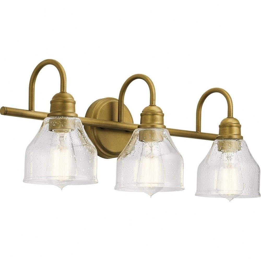 KICHLER Lighting 45973NBR Avery - 3 Light Bath Vanity Approved for Damp Locations - with Vintage Industrial Inspirations - 9.25 inches Tall by 24 inches Wide, Finish Color: Natural Brass