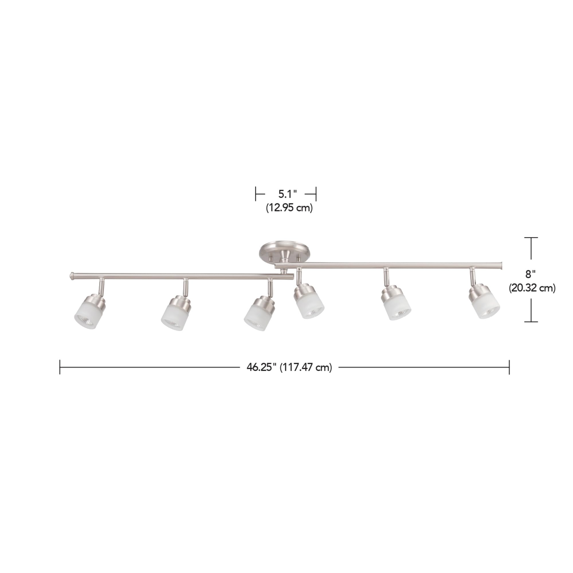 Globe Electric 59865 Spence 6-Light Foldable Track Lighting, Brushed Nickel, Frosted Glass Shades