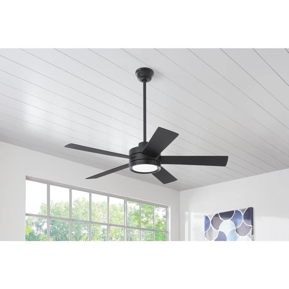 Home Decorators Collection Baxtan 56 in. LED Matte Black Ceiling Fan with Light and Remote Control AM731A-MBK