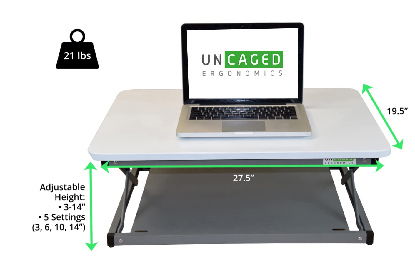 CHANGEdesk MINI Standing Desk Converter for Laptops Single Monitors ergonomic adjustable height sit stand-up desktop riser stand portable compact simple and easy white