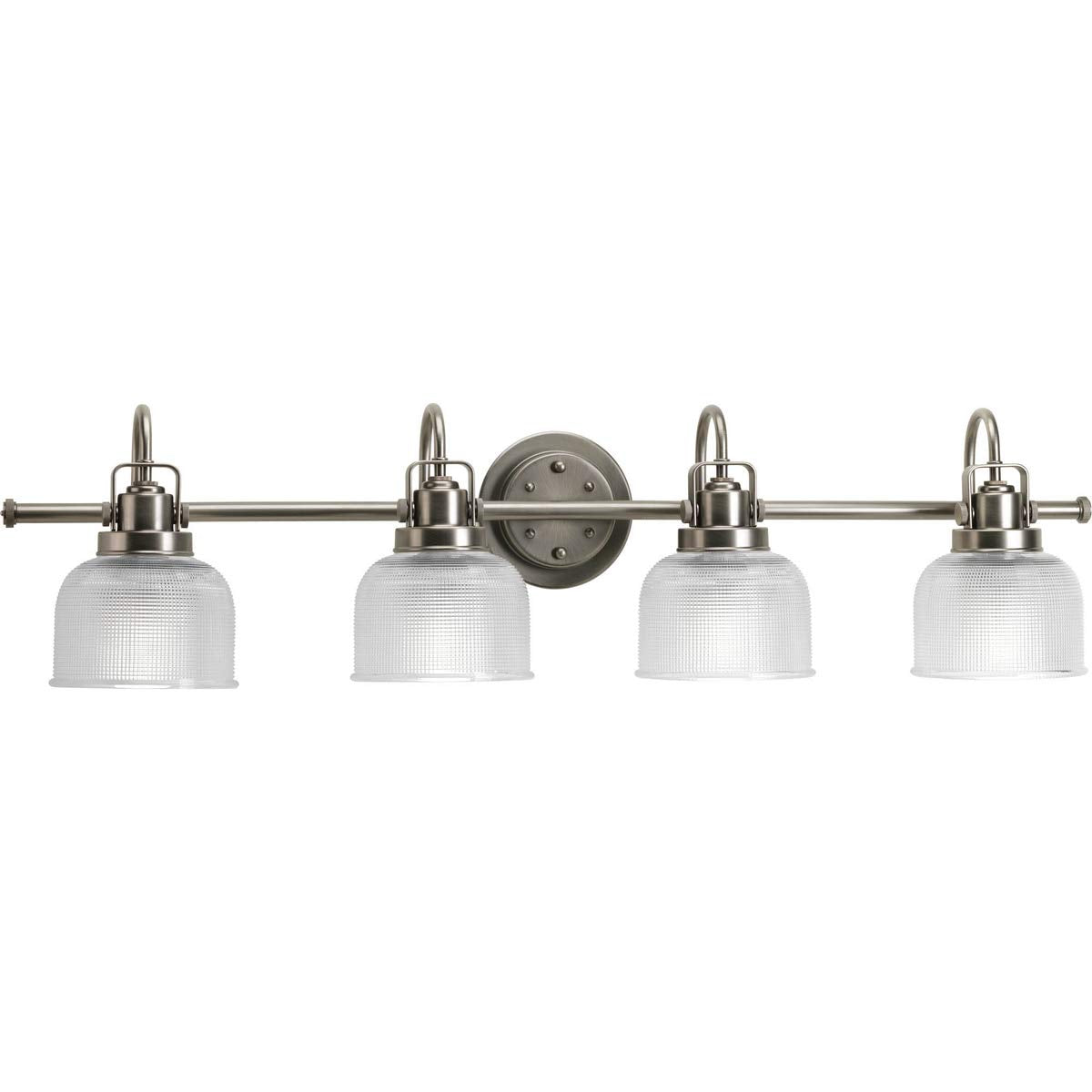 Archie Collection 4-Light Clear Double Prismatic Glass Coastal Bath Vanity Light Antique Nickel