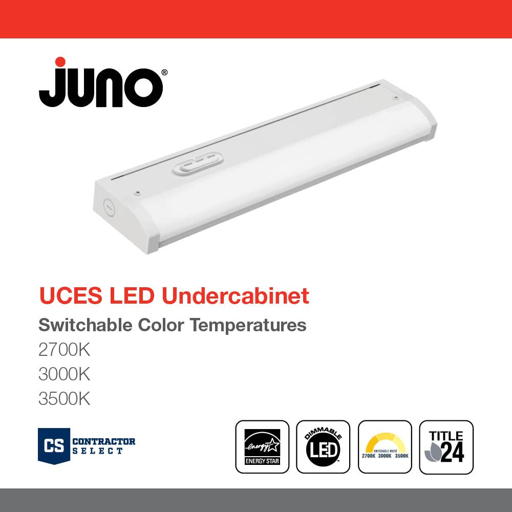 Juno UCES 12IN SWW6 90CRI WH M6 Switchable White LED Undercabinet 2700K/3000K/3500K, 12-inch